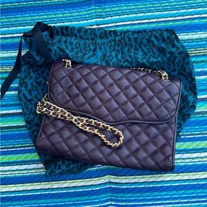 Rebecca Minkoff A Quilted Affair envelope clutch eggplant leather & gold chain